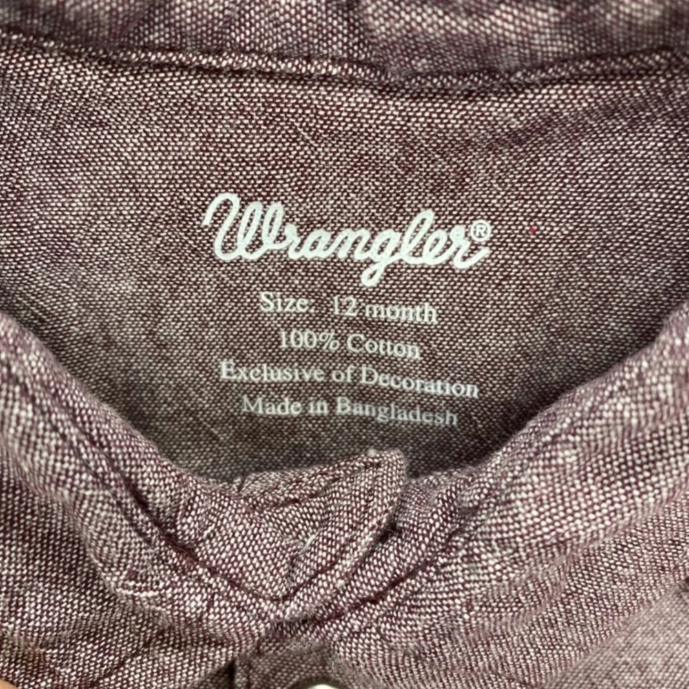 Wrangler Western Bodysuit Baby 12M‎ Burgundy Pearl Snap Long Sleeve Cotton